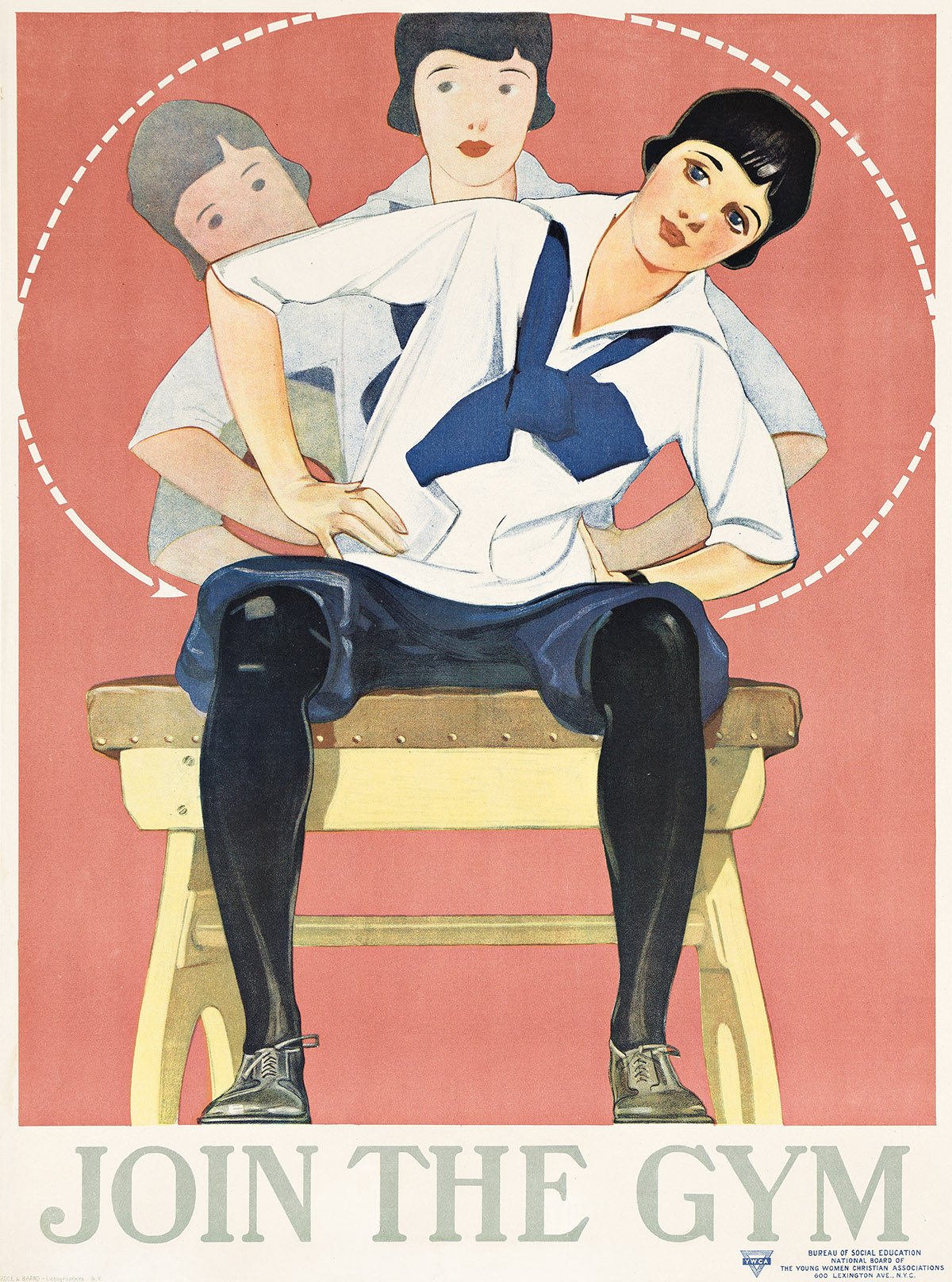 DESIGNER UNKNOWN. JOIN THE GYM / YWCA. Circa 1920s. 26¾x20 inches, 75½x50½ cm. Rode & Brand, New York.